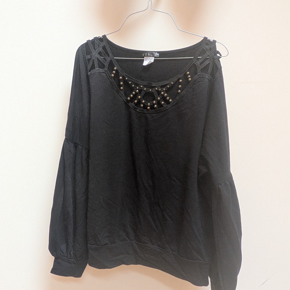 Black Beaded Neckline Top